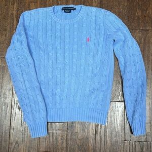 Cotton cabled crew neck sweaters.  Ralph Lauren